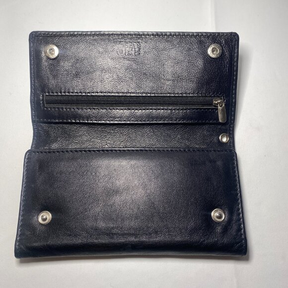 F&L Classic Black Tri-Fold Full Grain Leather Wallet RFID Zipper Snaps New NoBox - Picture 3 of 9